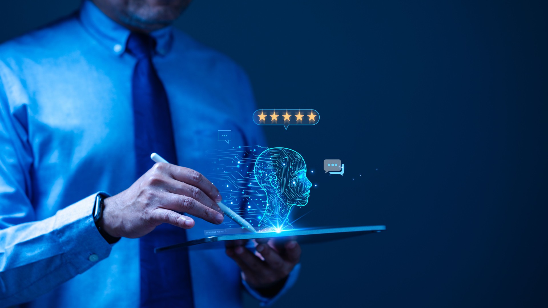 Manager leverages artificial intelligence for quality service, earning five-star ratings from satisfied clients, highlighting positive feedback, and stellar reviews in recognition of performance